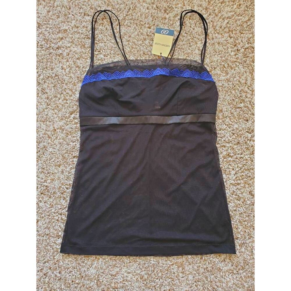 Cotton Club Camisole Top Slip Black Blue Lace Spaghetti Strap Stretch S New